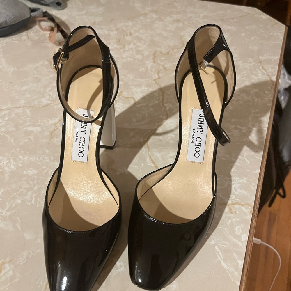 Jimmy Choo London Women's Heels Navy Suede and Patent Leather Size 36 1/2